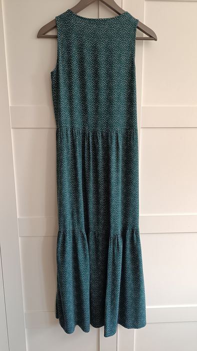 Reserved Sukienka maxi 34 XS wiskoza zielona kropki bez rękawów letnia