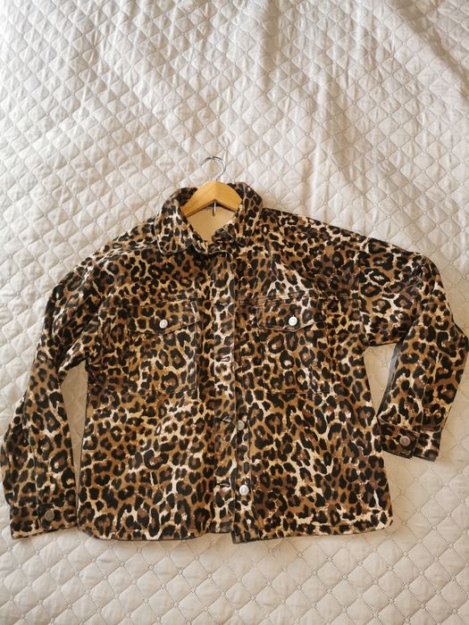 Kurtka S jeans model koszulowa z printem w  panterke