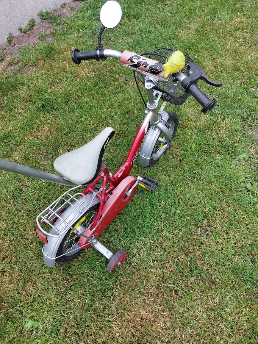 Rowerek rower dziecięcy  koszyk kółka boczne prowadnik koła 12 cali