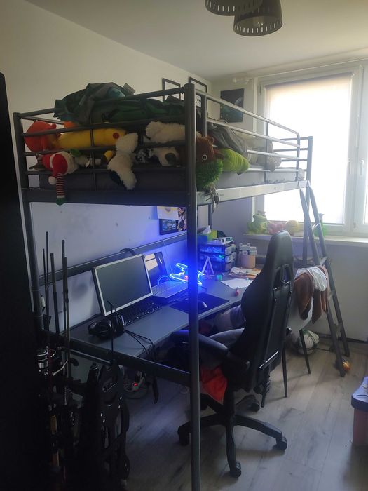 Łóżko piętrowe z biurkiem Ikea metalowe, ciemno szare stan b.dobry