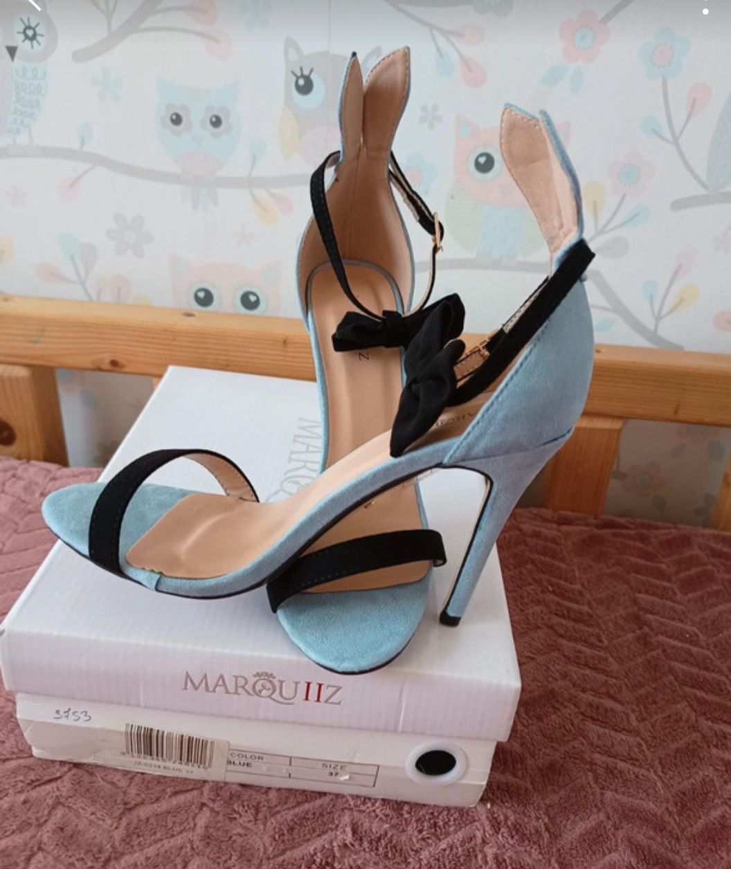 Buty damskie sandałki króliczki z kokardą baby blue 37