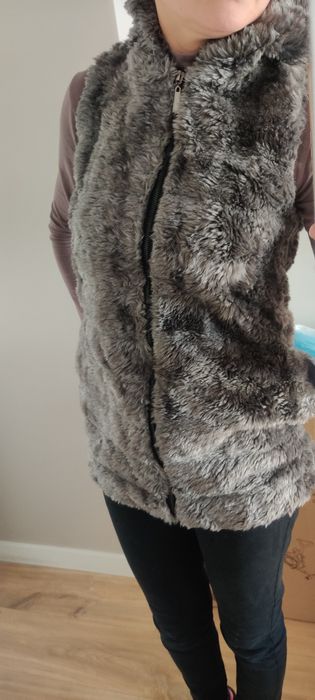 Ciepły bezrękawnik futerko zamek,kaptur,kiieszeniedłuższy XS, małe S