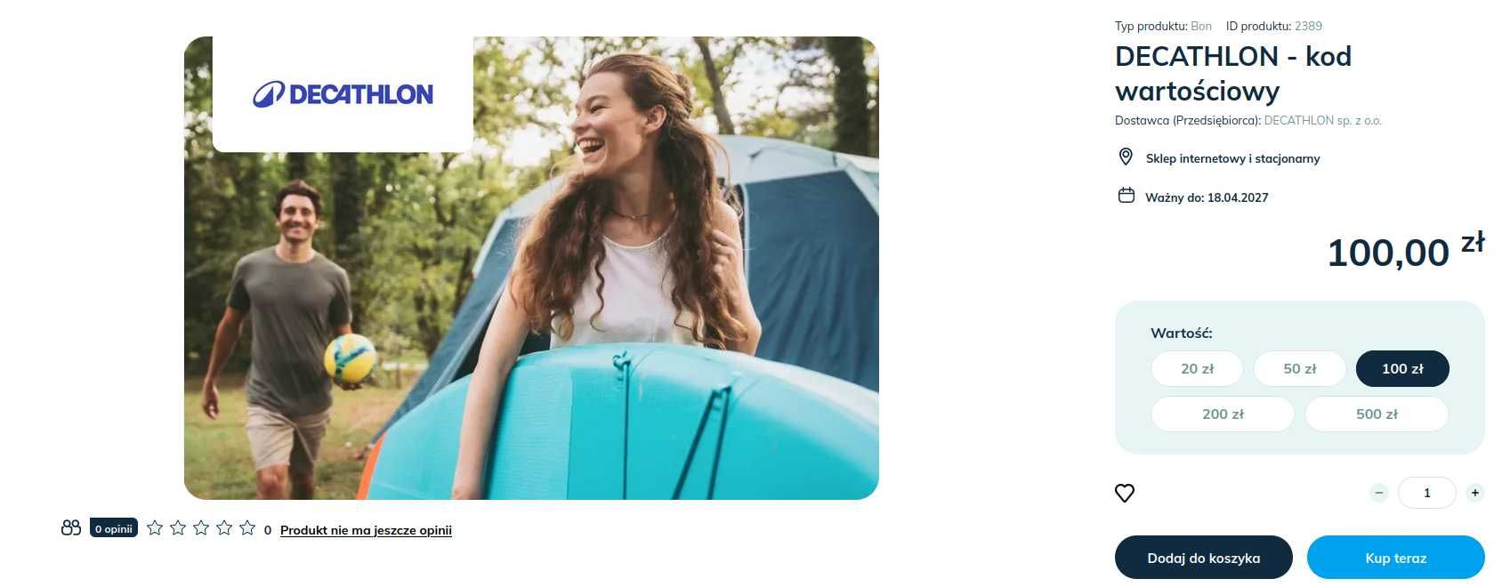Sprzedam Decathlon kody 100zł w cenie 94zł