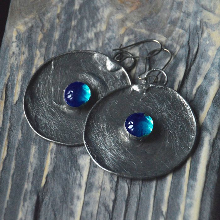 Turkusowe koła - turkusowe witrażowe kolczyki tarcze