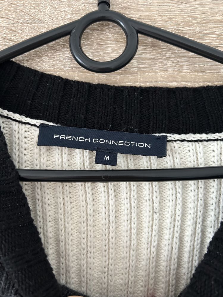 Sweter czarny grafit patchwork bawełna wełna French Connection