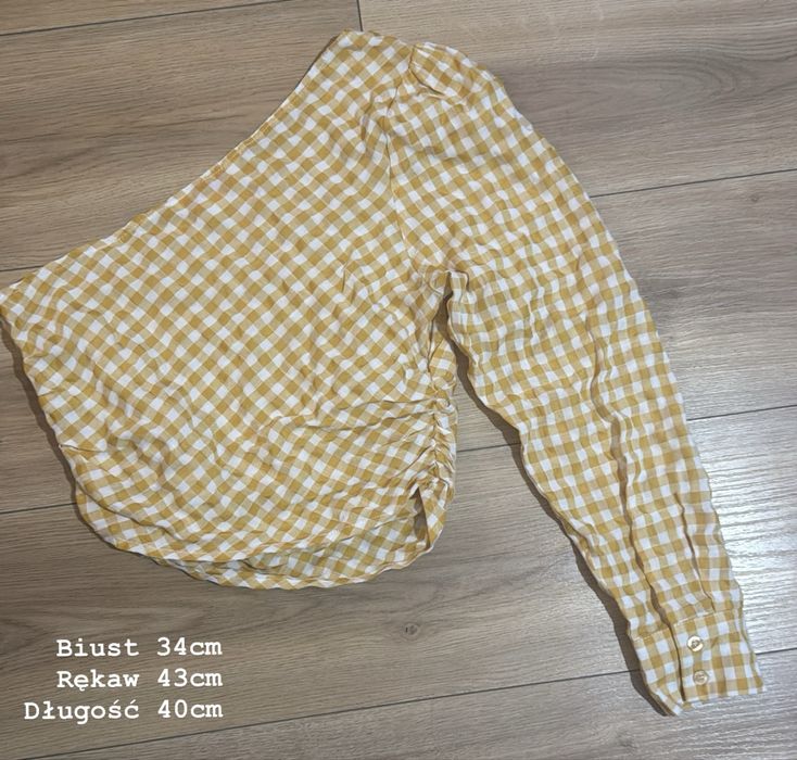 Urban Threads Żółta kratka, krótki top na jedno ramię rozmiar s