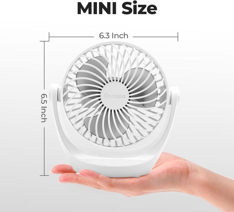 OCOOPA Wentylator USB Biurkowy 360° Cichy 3 Prędkości Kabel USB Biały
