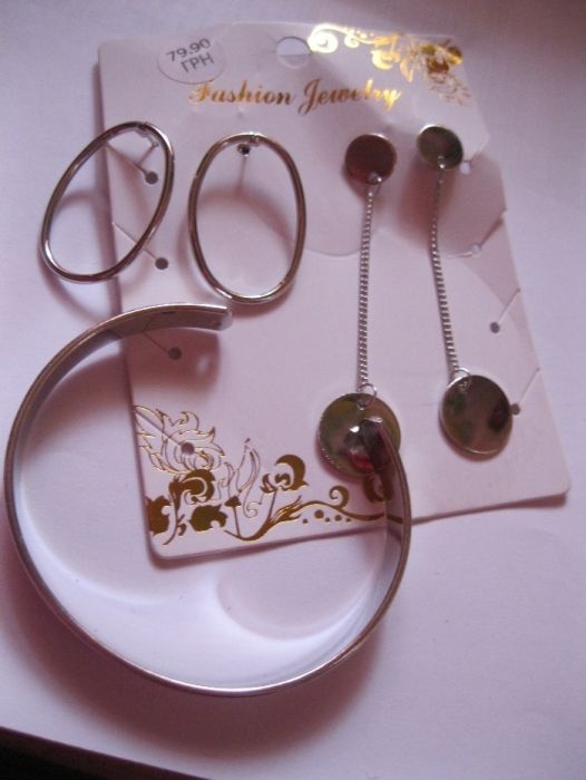 детский набор металл браслет серьги длинные+овальные набор 3украшения