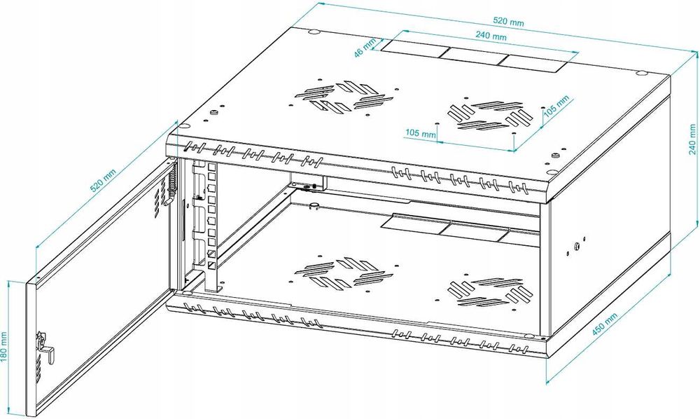 Szafa Serwerowa Wisząca RACK 19" 4U 450mm Metalowe Drzwi Stalflex