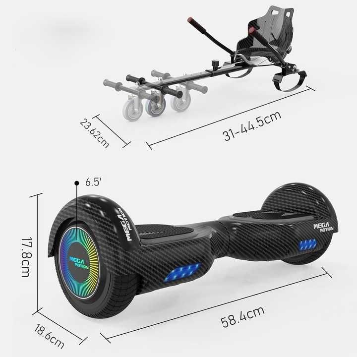 DESKOROLKA ELEKTRYCZNA hoverboard, Gokart + Nakładka, CZARNY, Prezent