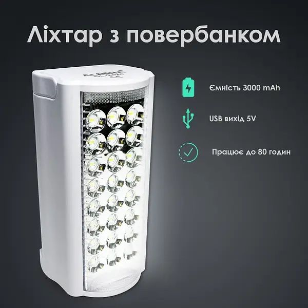 Фонарь переносной светодиодный с повербанком ALMINA на аккумуляторе