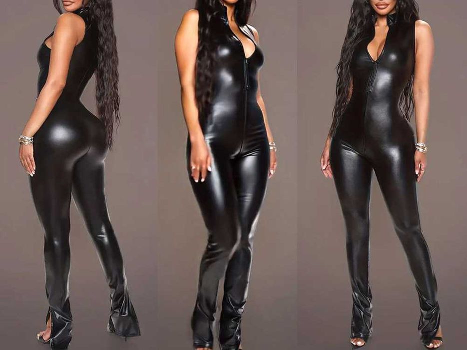 Комбінезон Леді-Кішка Шкіряний Лаковий Комбез кожа лак костюм Госпожа