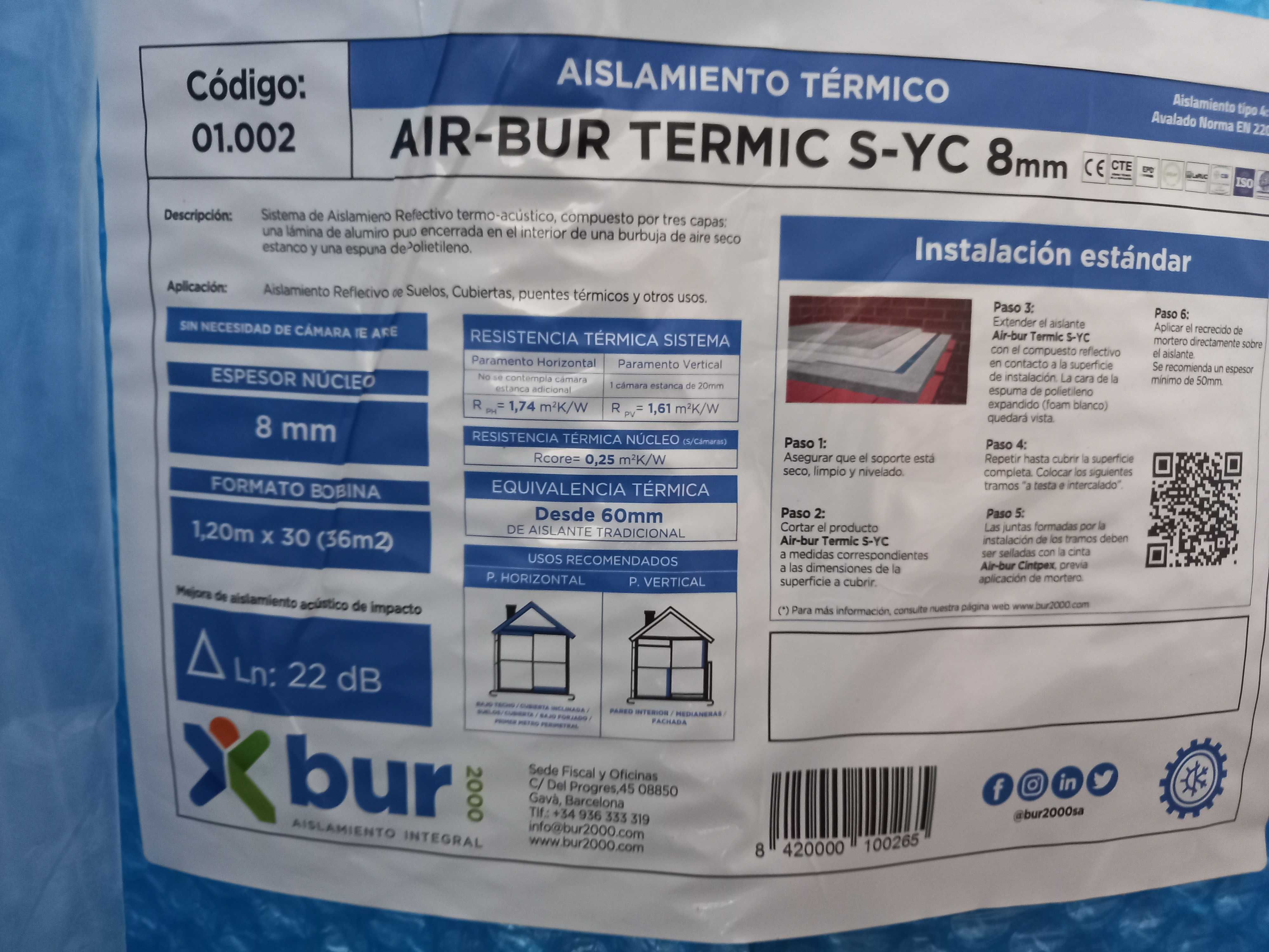 Isolamento Térmico chão, paredes e tetos Air-bur Termic® S-YC 8mm novo