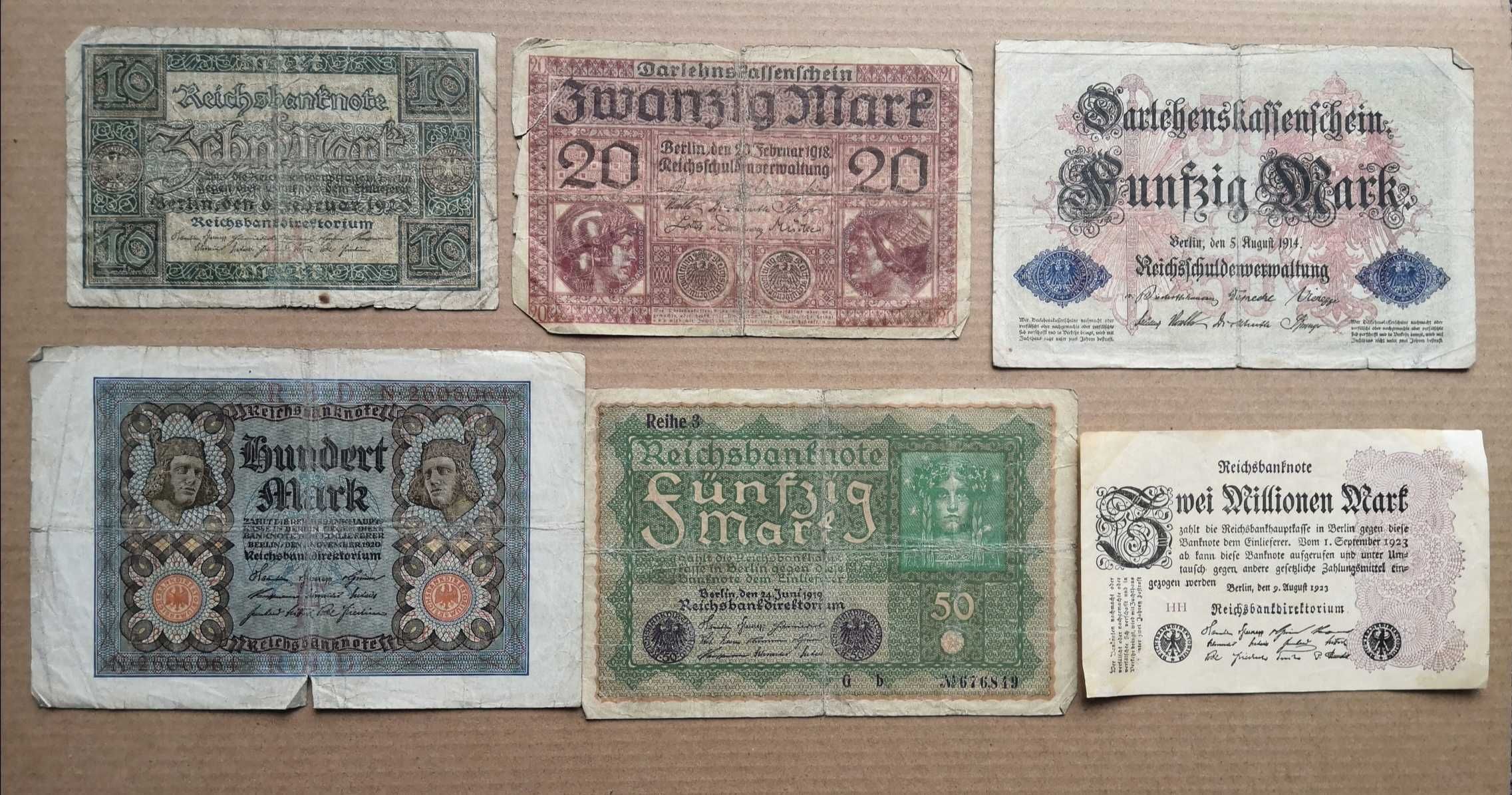 Marki - Cesarstwo Niemiec, Rzesza Niemiecka zestaw 6 banknotów