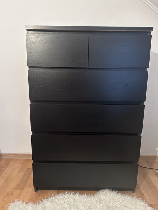 MALM Komoda, 6 szuflad, czarnobrąz
