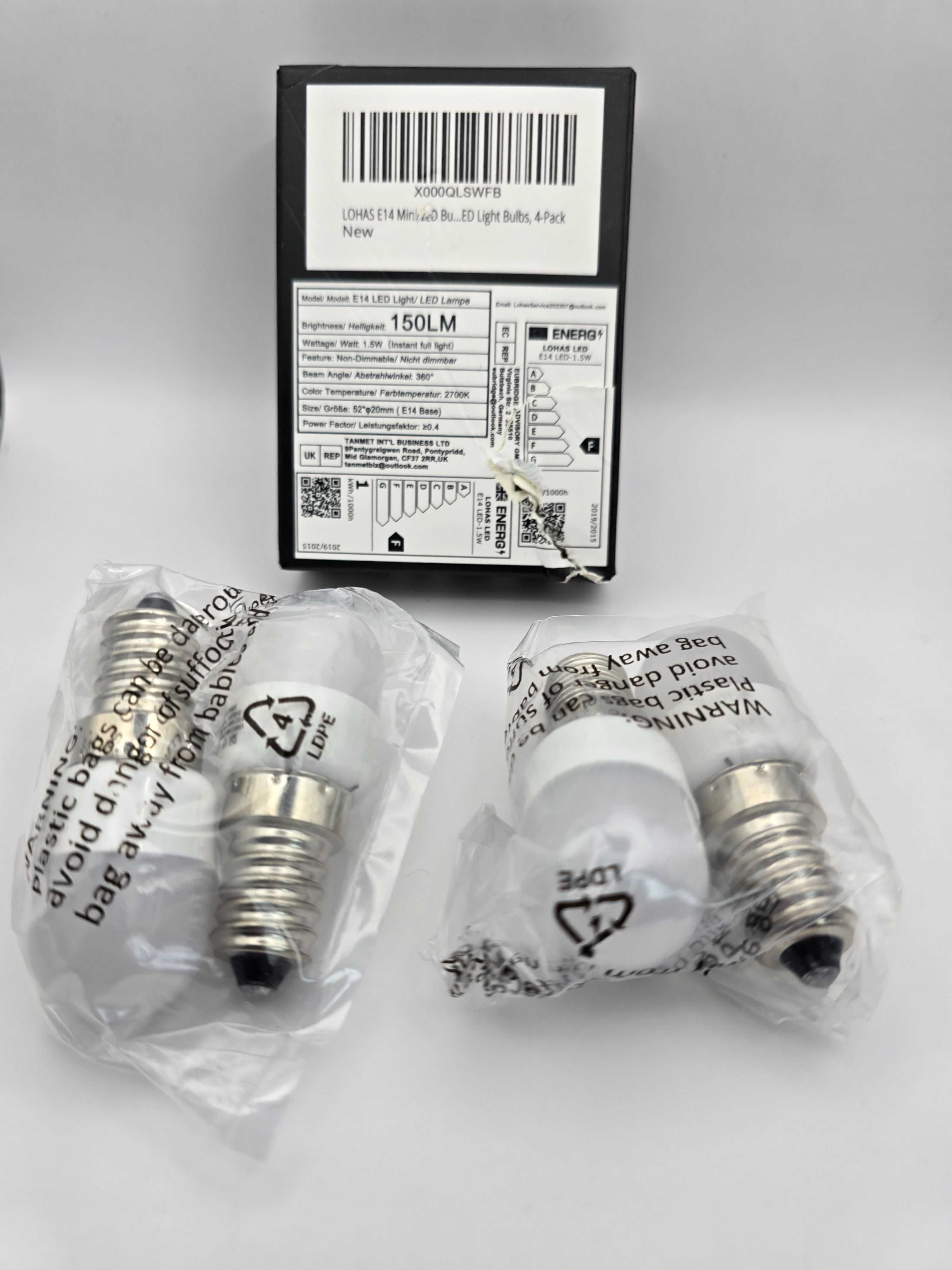 Lampa LED do lodówki E14, 1,5 W, ciepła biel 2700 K, 150 lm, 4 sztuki