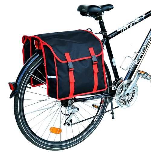 Sakwa na bagażnik, torba rowerowa 2x15L - czarno czerwona