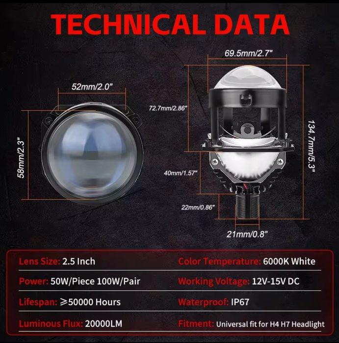 Комплект 1600грн Бі-лінзові LED модулі H7/H4 — установка без доробок!