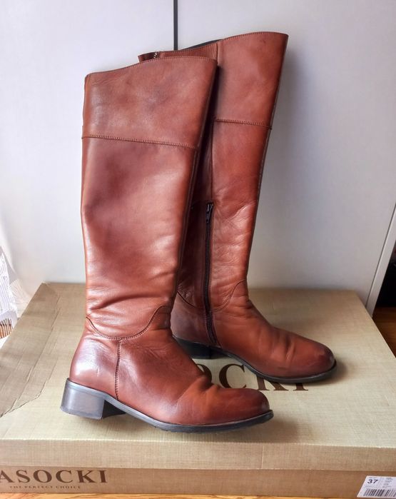 Lasocki skórzane oficerki 38 wysokie kozaki do kolan skóra naturalna