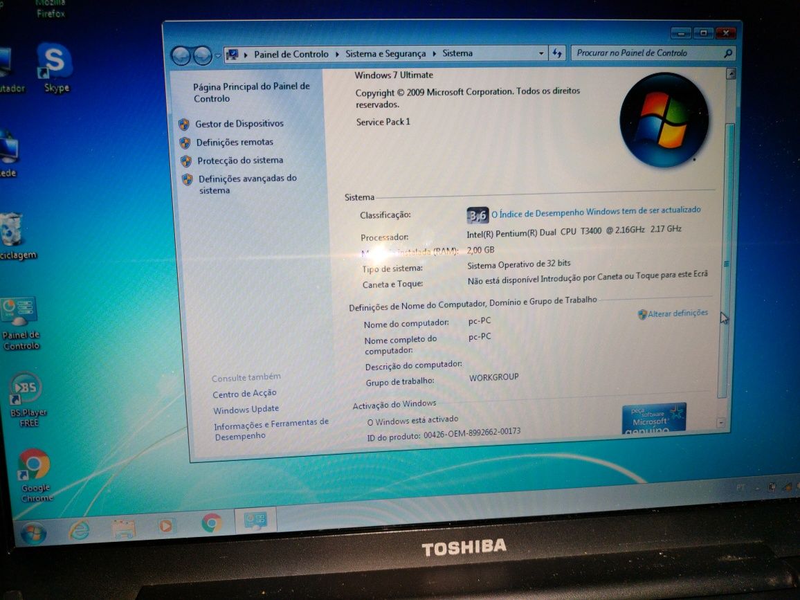 Portátil toshiba satellite a200 205