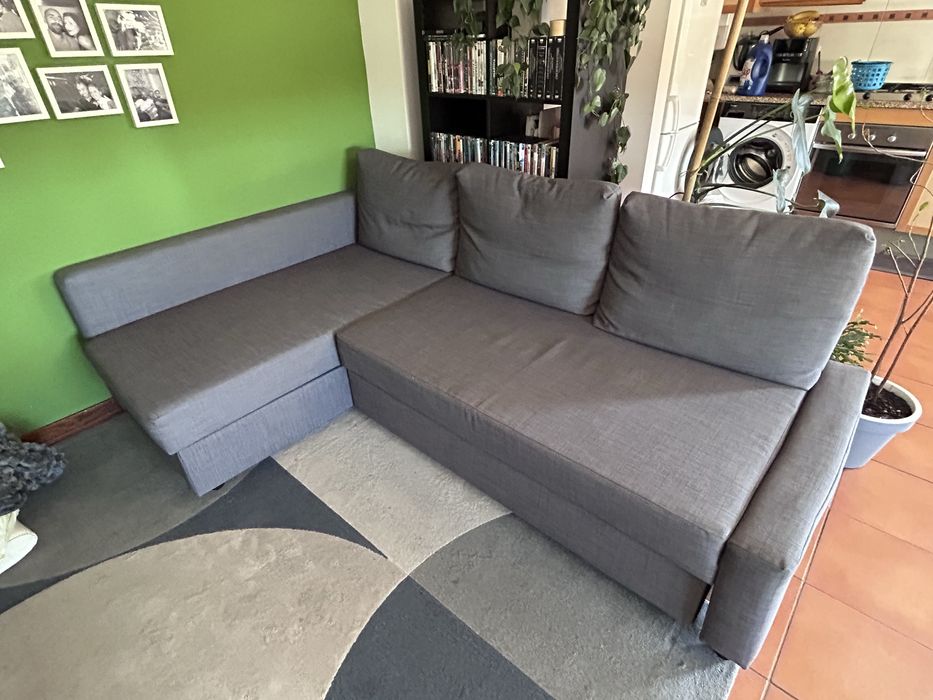 Sofá-cama de canto c/arrumação, Skiftebo cinz esc