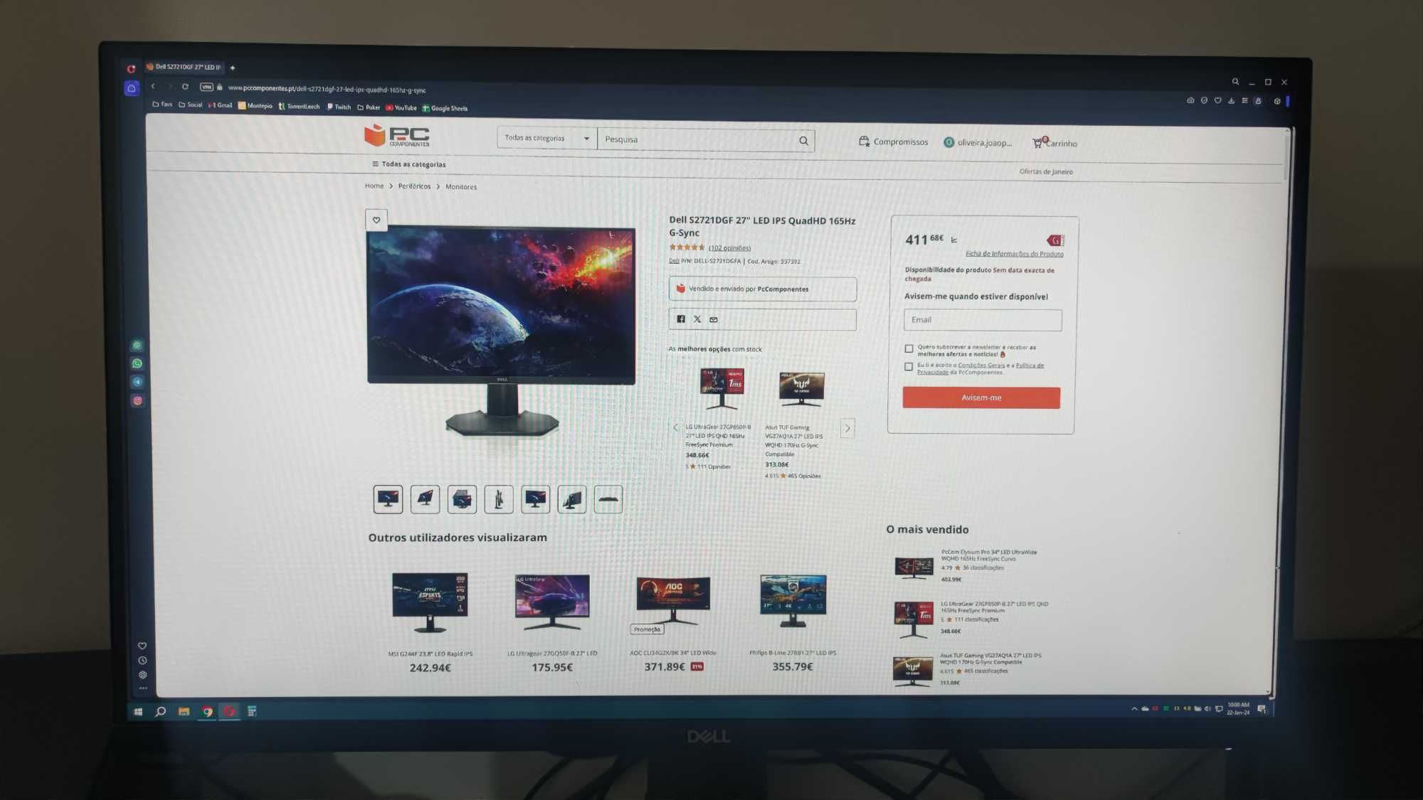 Monitor DELL Gaming 1440p QHD 165hz 1ms