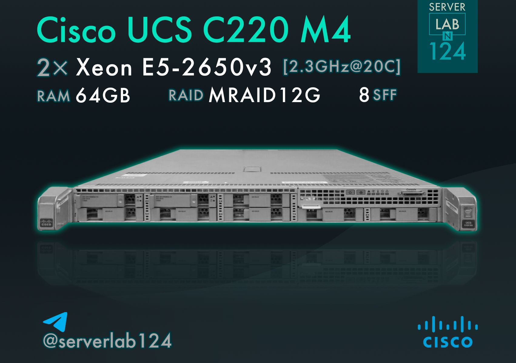 Сервер Cisco UCS C220 M4 8SFF / 2x E5-2650v3 / 64GB / MRAID12G