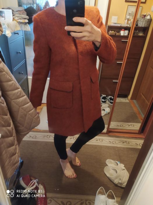 Ceglano rudy kolor Heine Tatuum Esprit 38 M wełna alpaka płaszcz