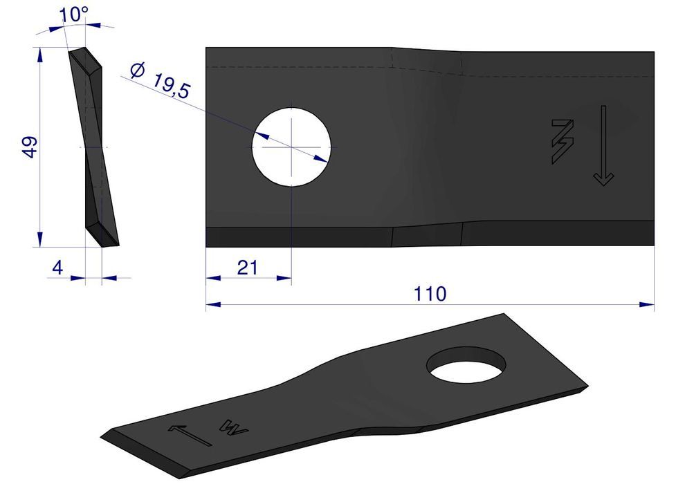 Nożyk kosiarka 110X49X4X19.5 prawy RS110L Sipma WARYŃSKI 25 szt