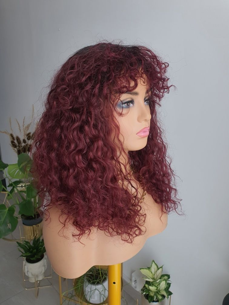 Peruka z włosów naturalnych loki loczki afroloki 45 cm grzywka