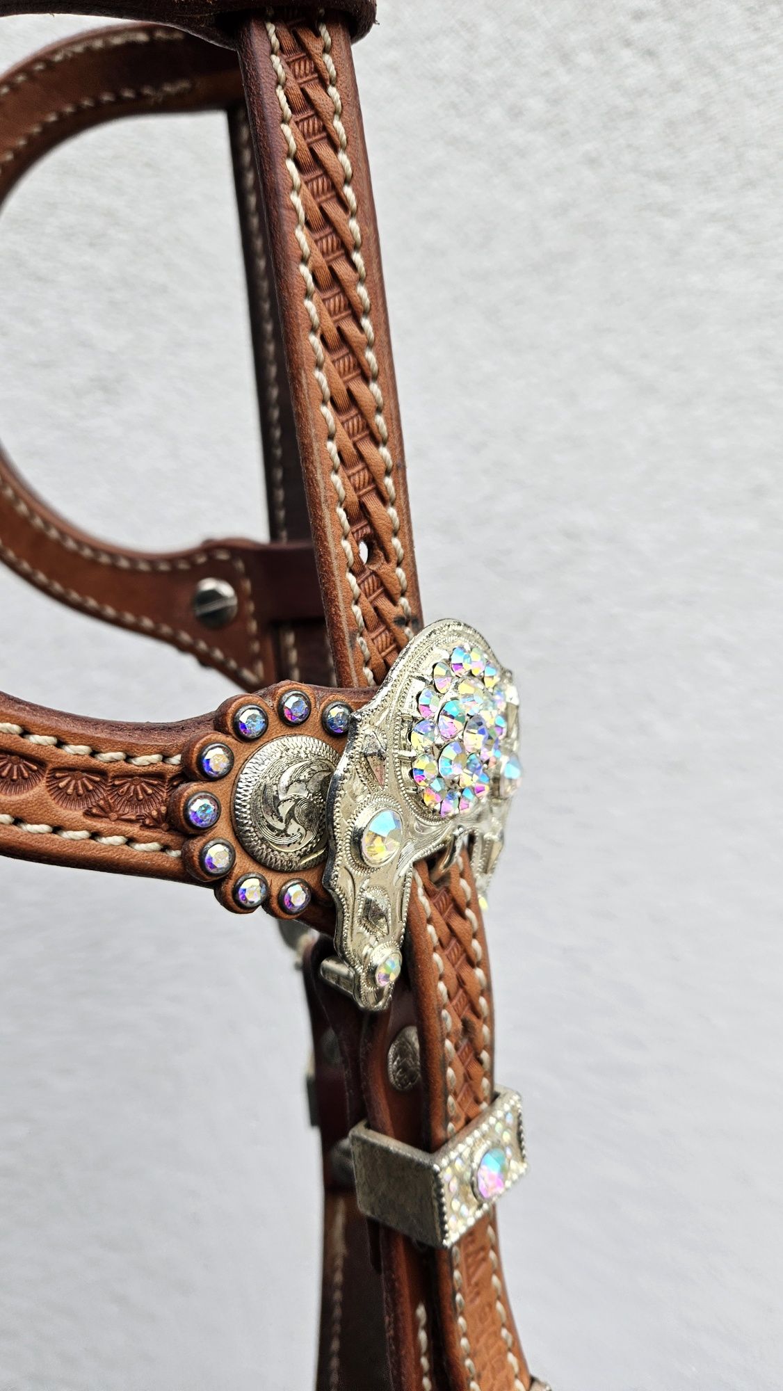 Ogłowie western show swarovski na dwoje uszu