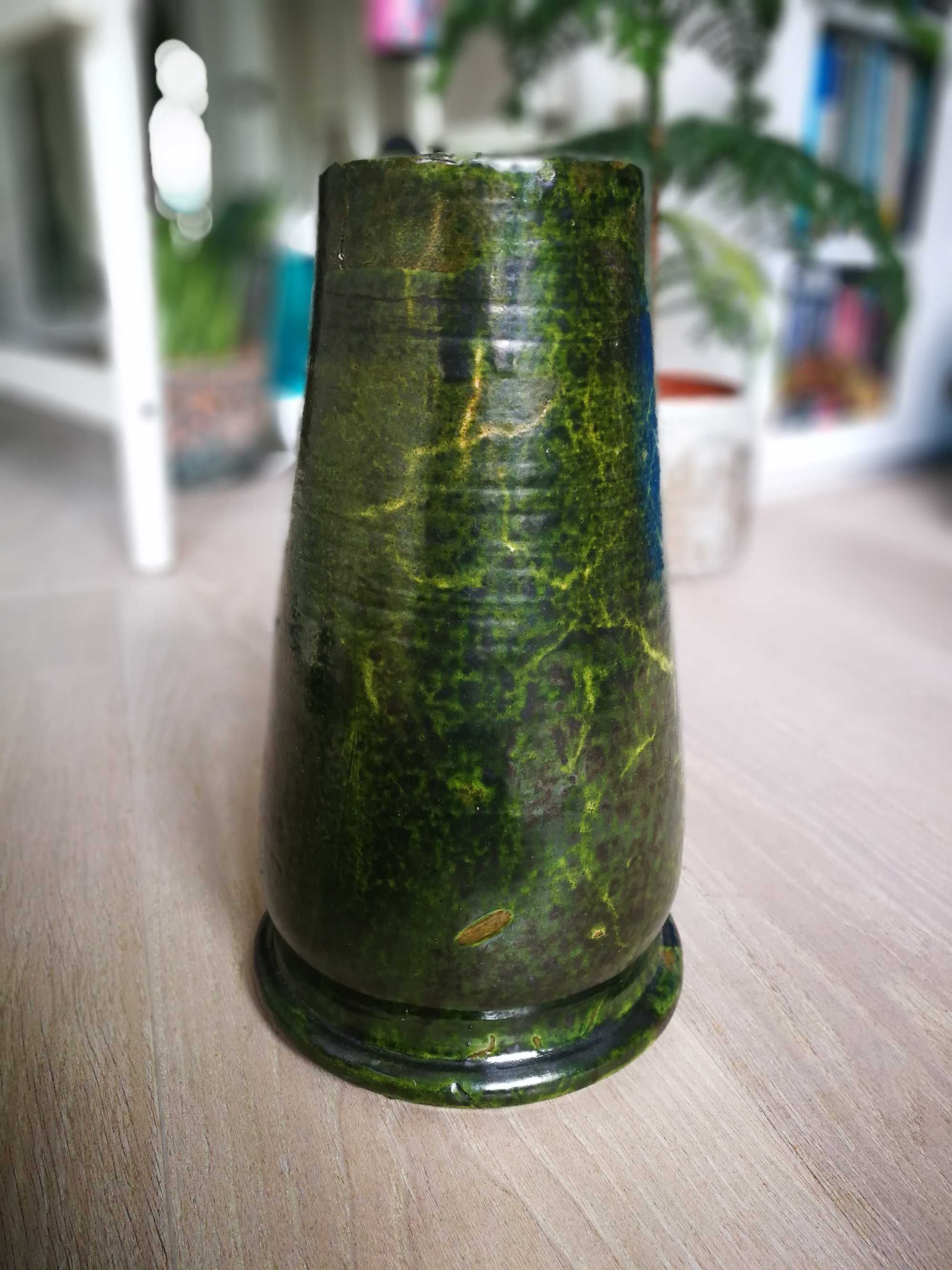 wazon zielony PRL kolekcjonerski zielony ciekawe spękania