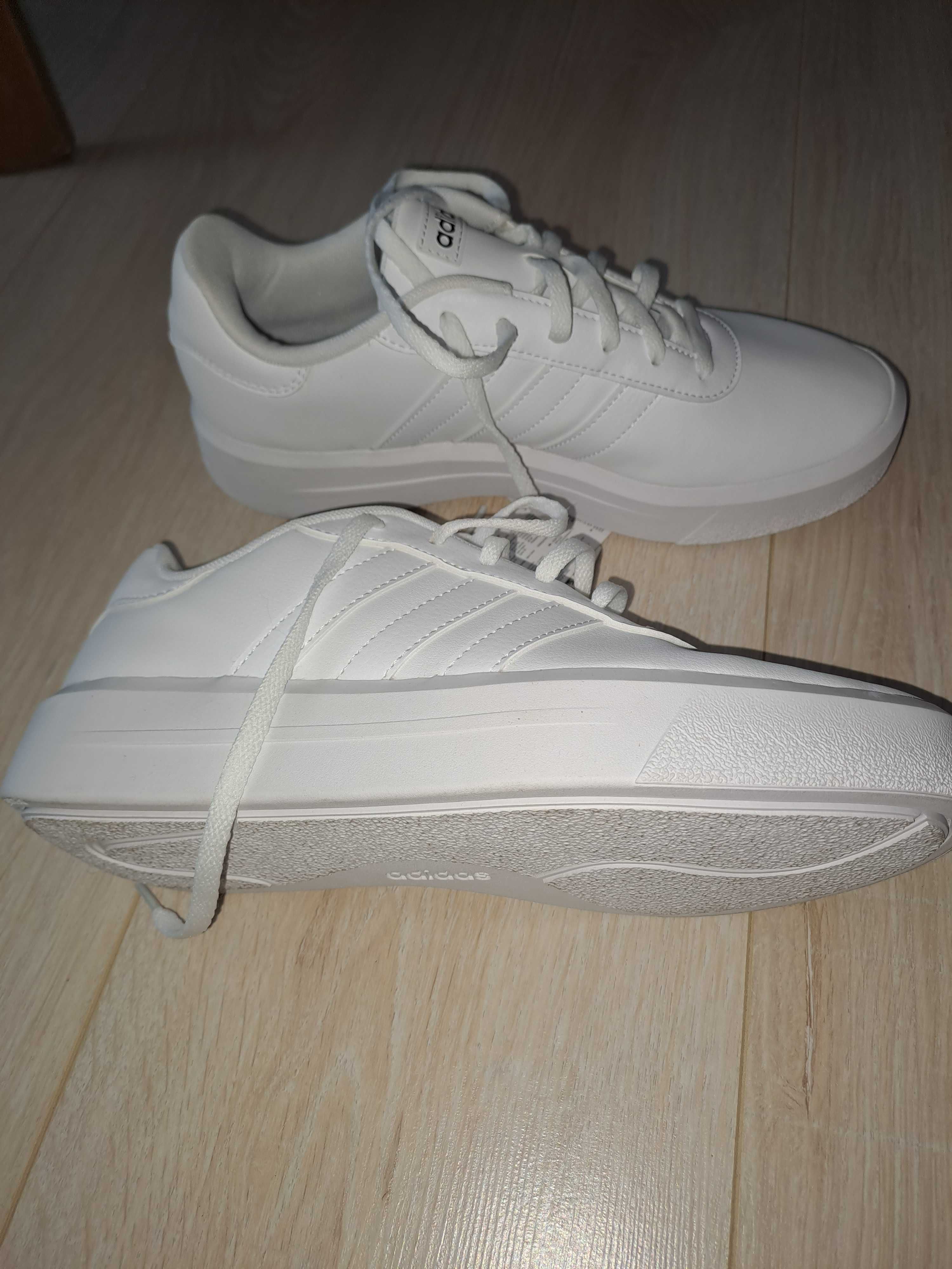 Buty Adidas-40, skora ekologiczna  - nowe,biale meskie/damskie ,