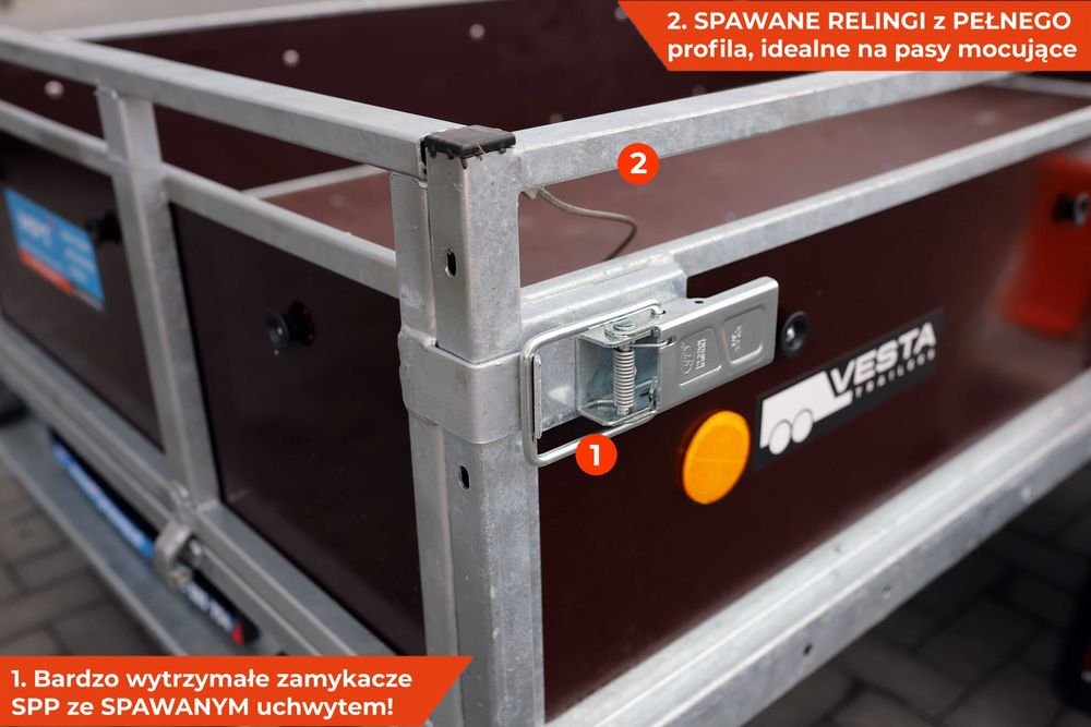 MOCNA 252x135x38 przyczepka lekka VESTA light 25W sklejki z relingami