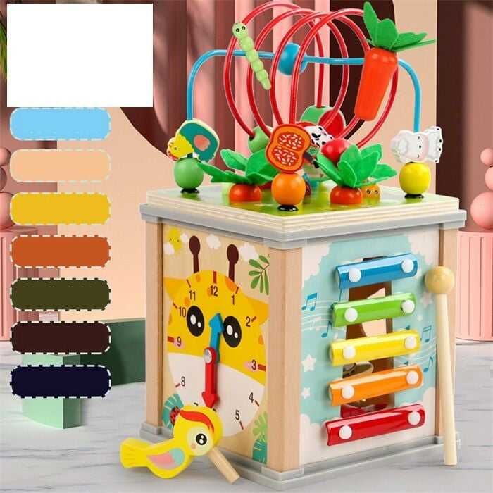 Куб логічний сортер дерев'яний 7в1 ксилофон годинник лабіринт