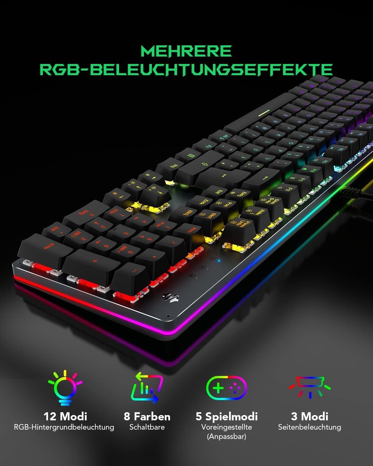 Black Shark Mechaniczna klawiatura gamingowa, oświetlenie RGB, niemiec