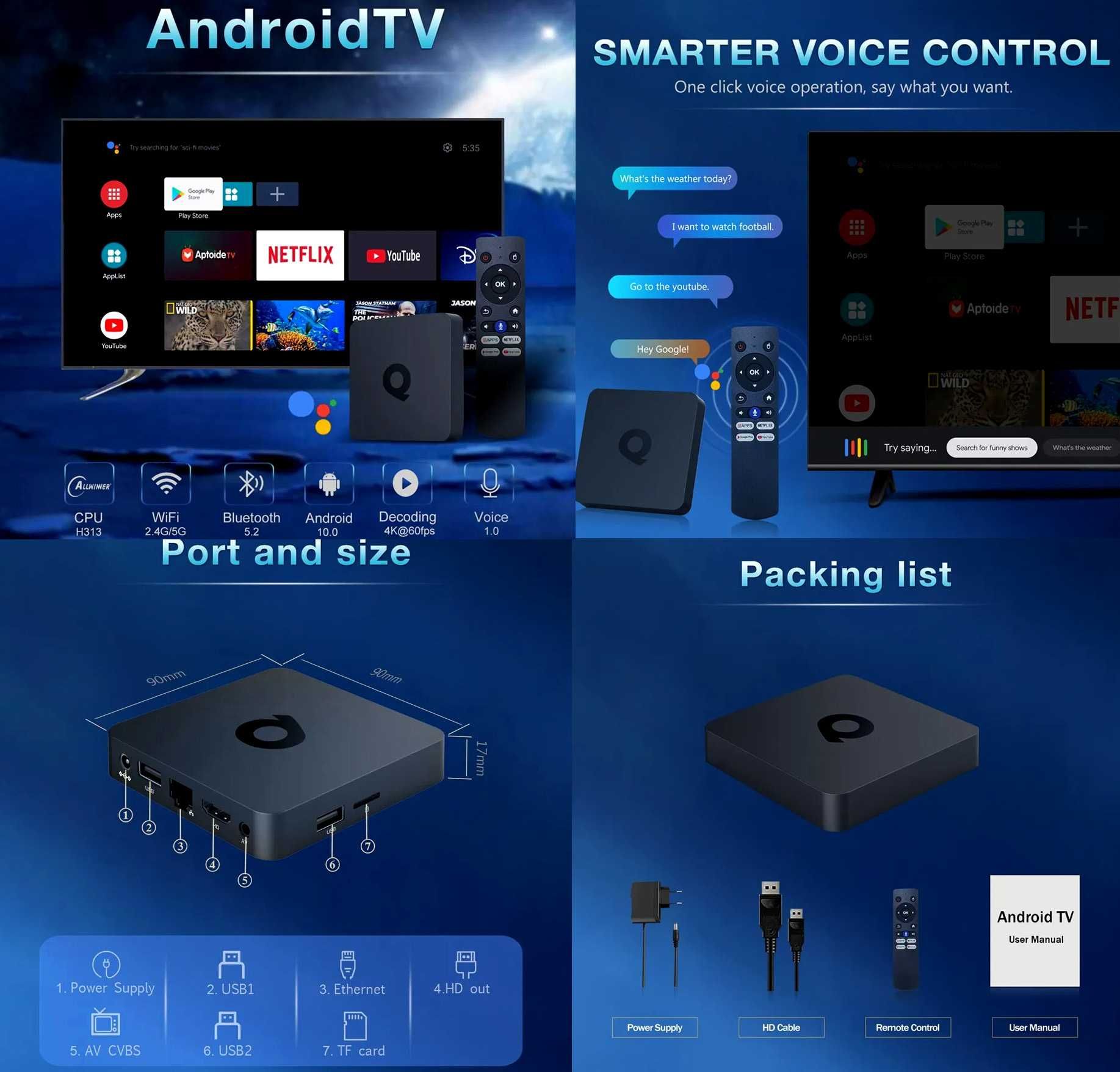 Смарт ТВ приставка ATV (настроена) Android 10 Голосовой Поиск