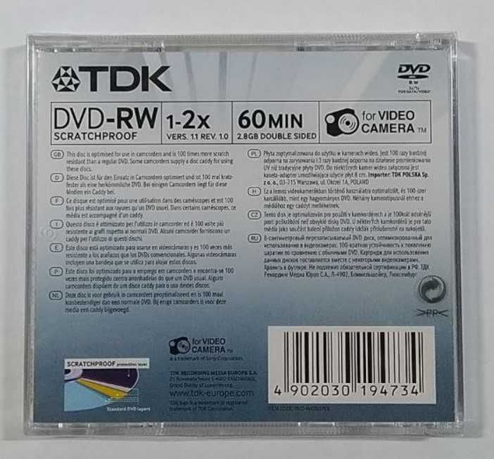 Диск DVD-RW mini (80mm) 2*1,4Gb 60 минут TDK Scratchproof новый