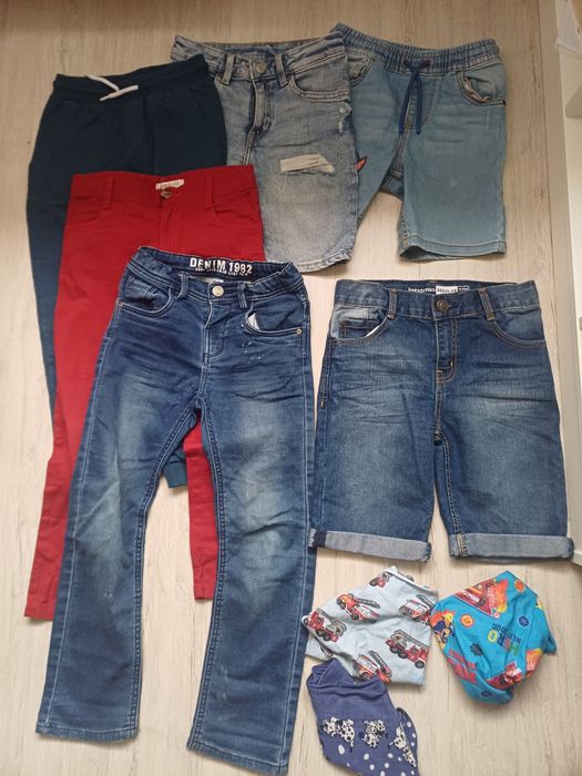 Spodnie spodenki jeansy 122 chłopięce zestaw spodni