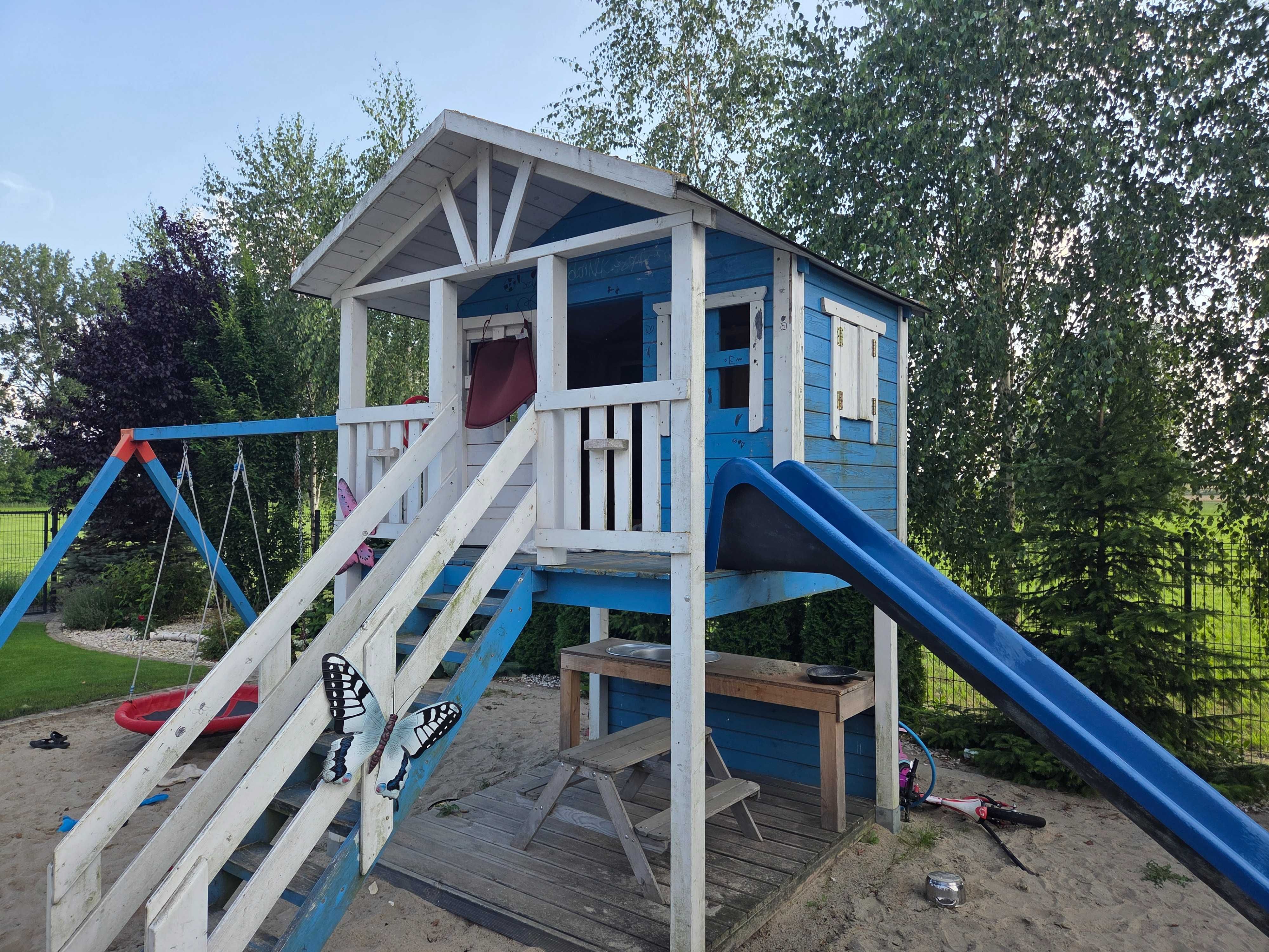 Domek ogrodowy dla dzieci! taras, zjeżdżalnia, podest z kuchnią błotną