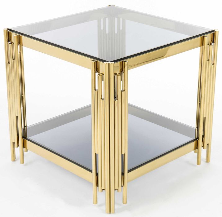 Stolik kawowy złoty,  transparentny lub dymiony blat 120 cm