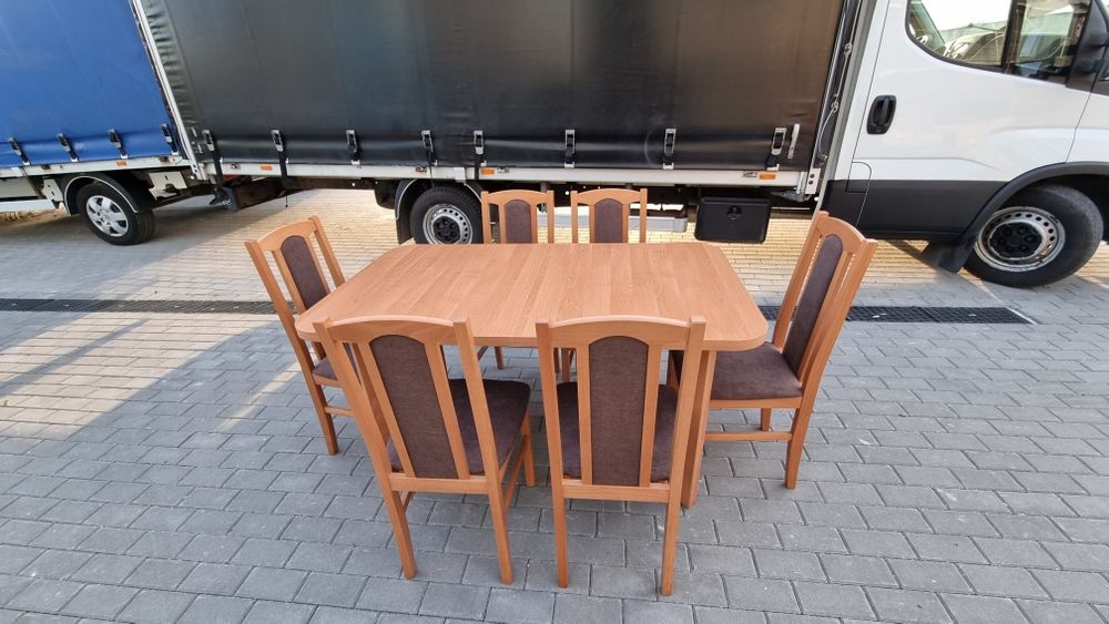 ZESTAW : Stół 80x140/180 + 6 krzeseł , olcha+brąz ,dostawa PL