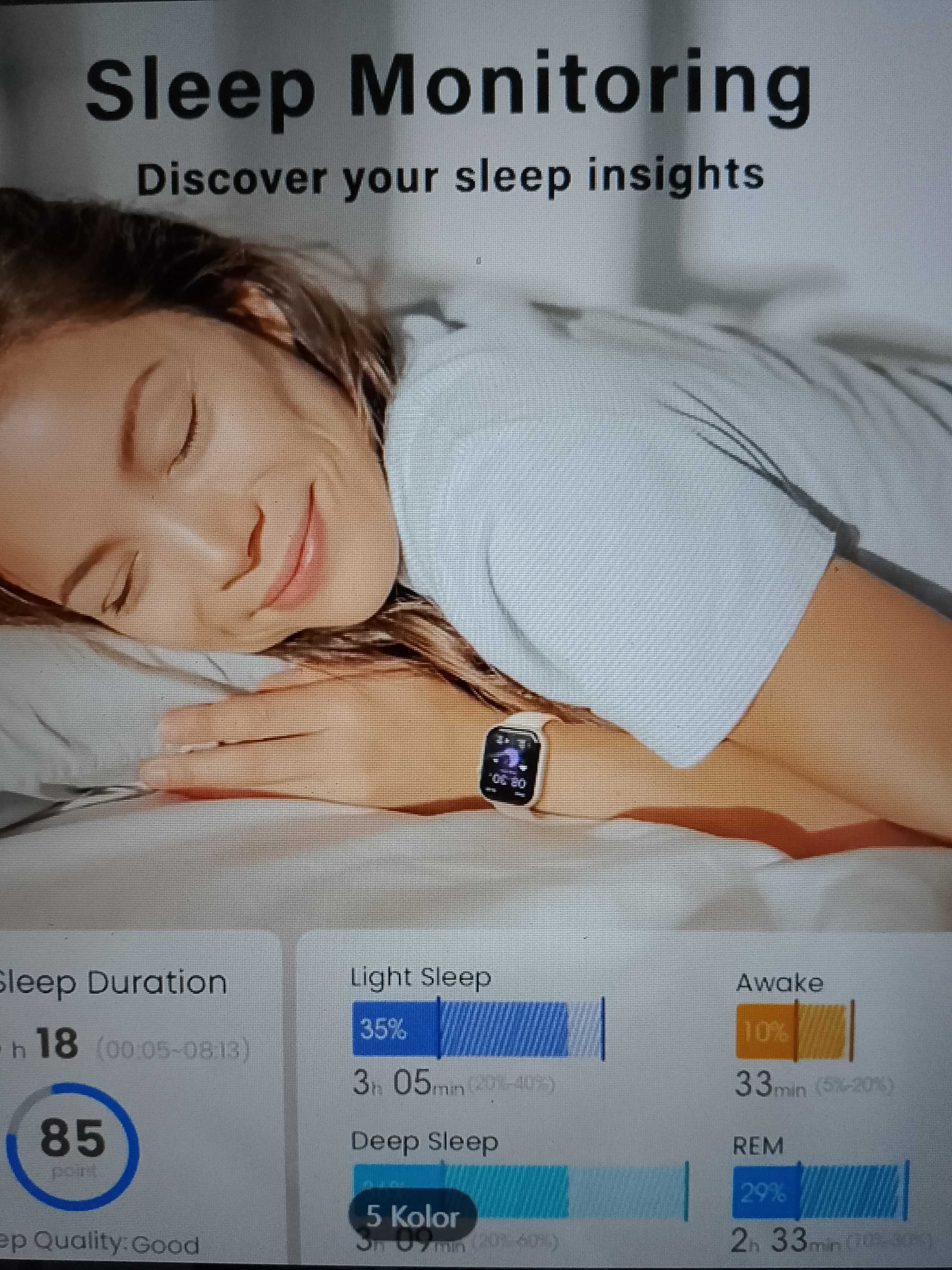 Smartwatch Fitness Tracker srebrny z akumulatorem 1000 mAh na 100 dni.