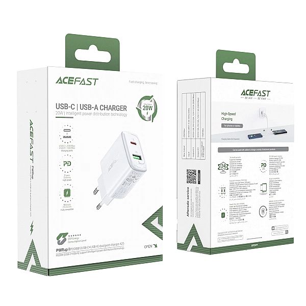 Acefast ładowarka sieciowa USB Typ C / USB 20W, PPS, PD, QC 3.0, AFC,