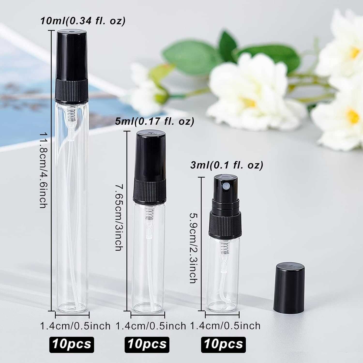 30 SZTUK Mini szklana butelka z rozpylaczem atomizer 3 ml/5 ml/10 ml