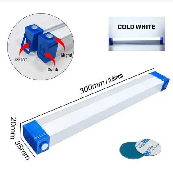 Lampka LED akumulatorowa magnetyczna biała ładowana przez USB