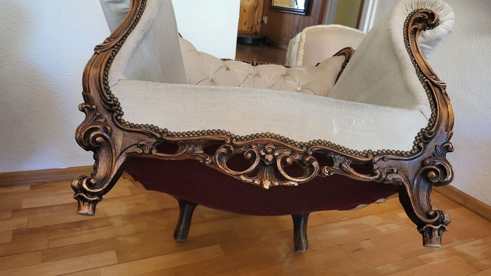 Sofa i fotele barok ludwik klasyczny wypoczynek kremowy drewno antyk
