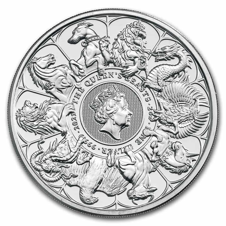 Серебряная монета Великобритании Десять зверей Королевы 2021 г. 2 унц