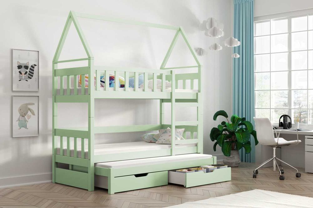 Łóżko dla 3 dzieci DOMEK OLA - materace w zestawie gratis 160x75