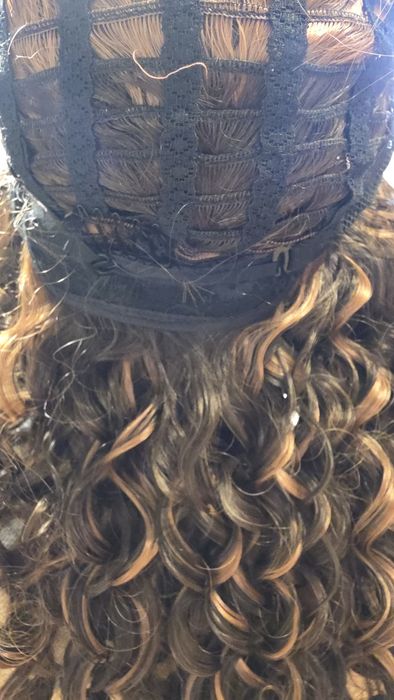 Peruka lace front 66cm brąz z refleksami +czepek gratis